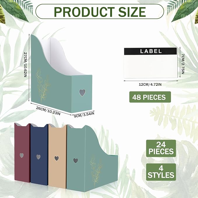 24 Floral Cardboard Magazine Holders Set, File Folders Organizer Decorative - Image 2