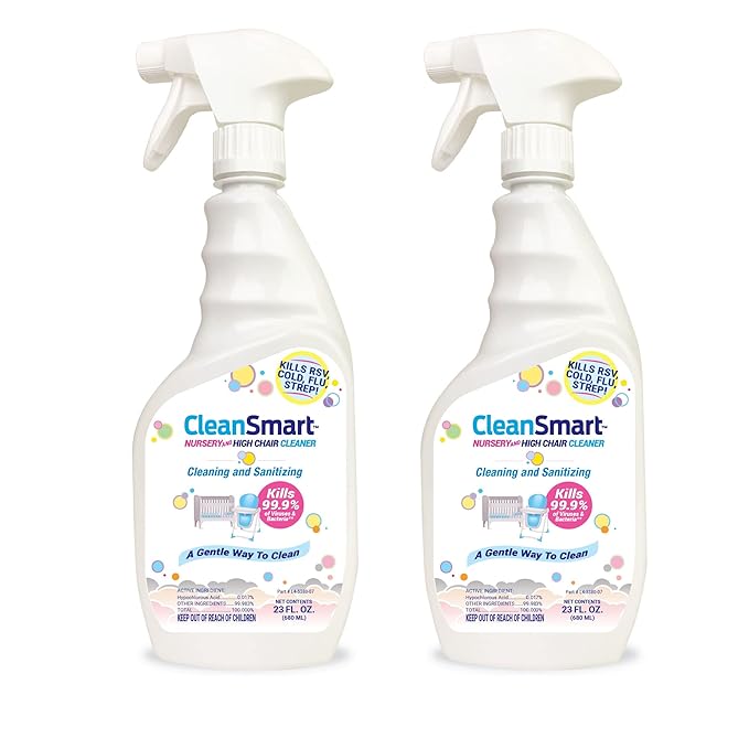 CleanSmart Nursery & High Chair Cleaner, 23 Ounce Bottle (Pack of 2), Hypochlorous Naturally Kills 99.9% of Viruses like RSV & Flu with Zero Residue-DeskLoop Office
