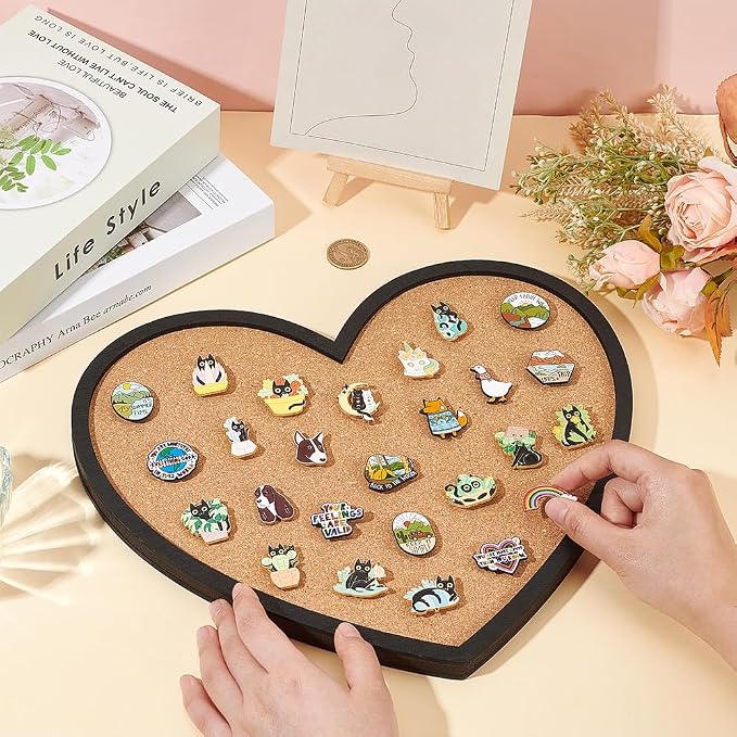 BENECREAT Pin Board Heart Cork Board Bulletin Display Board, 0.6inch Thick Wall - Image 3