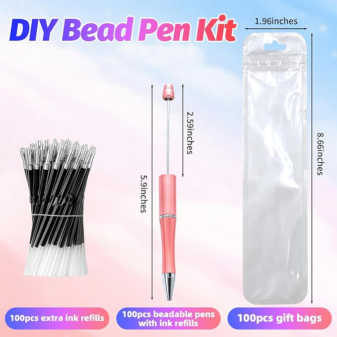 300 Pieces DIY Beadable Pen Kit – 100 Plastic Ballpoint Pens - Image 2