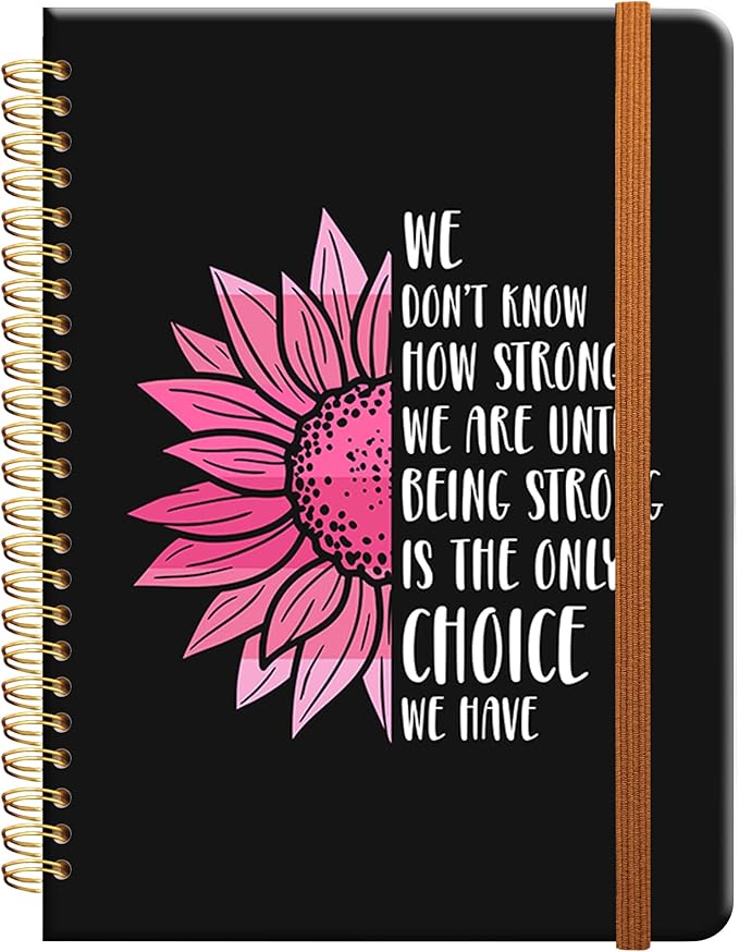 Ruled Spiral Writing Notebook,A5 Hardcover Lined College Journal for Women Lady Girl,Strong Twin-Wire Binding with Premium Paper,8.4" X 6",Perfect for School,Office,Home Gifts(Sunflower Breast Cancer)-DeskLoop Office