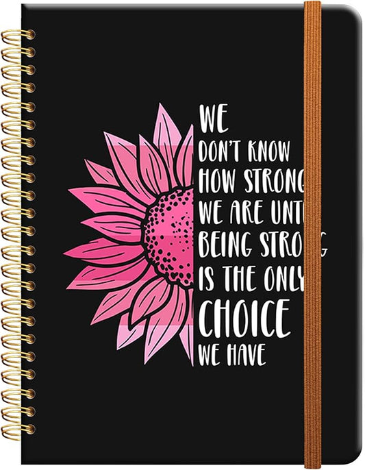Ruled Spiral Writing Notebook,A5 Hardcover Lined College Journal for Women Lady Girl,Strong Twin-Wire Binding with Premium Paper,8.4" X 6",Perfect for School,Office,Home Gifts(Sunflower Breast Cancer)-DeskLoop Office