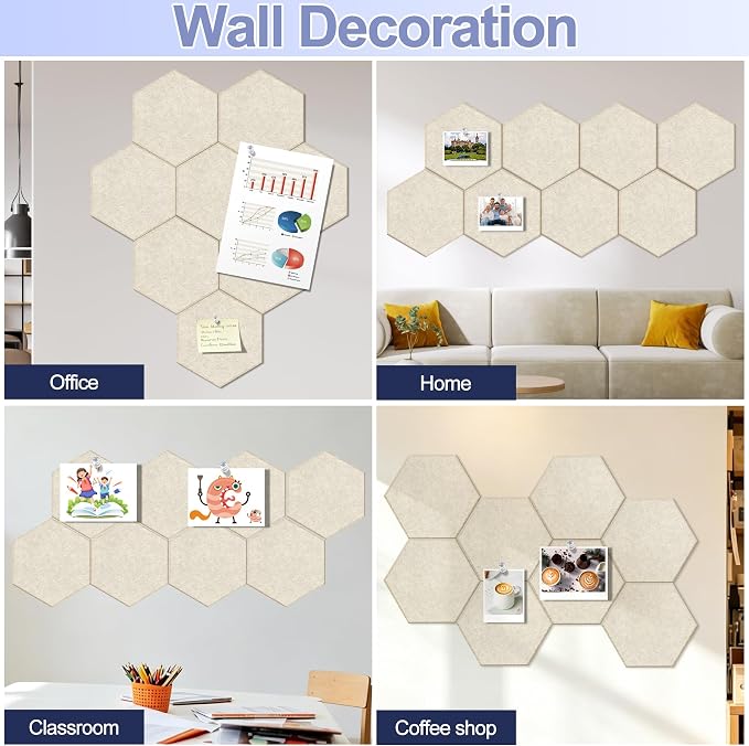 8PCS Hexagon Cork Board Tiles, Self-Adhesive Felt Bulletin - Image 6