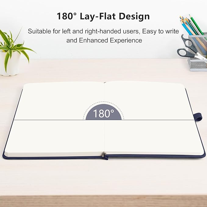 RETTACY Blank Journal Notebook, 192 Pages, A5 Medium Size (5.7'' x 8.3''), Leather Hardcover, 100 GSM Thick Paper, for Sketching, Drawing, Painting (Navy Blue)-DeskLoop Office