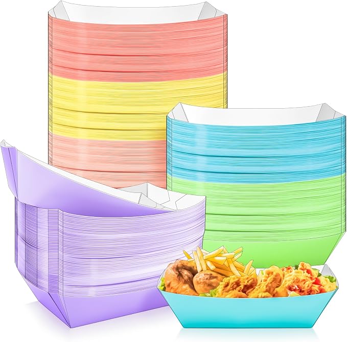 100 Pack Extra Large 5Lb Paper Food Boat Trays Disposable Paper Boat Containers by MotBach