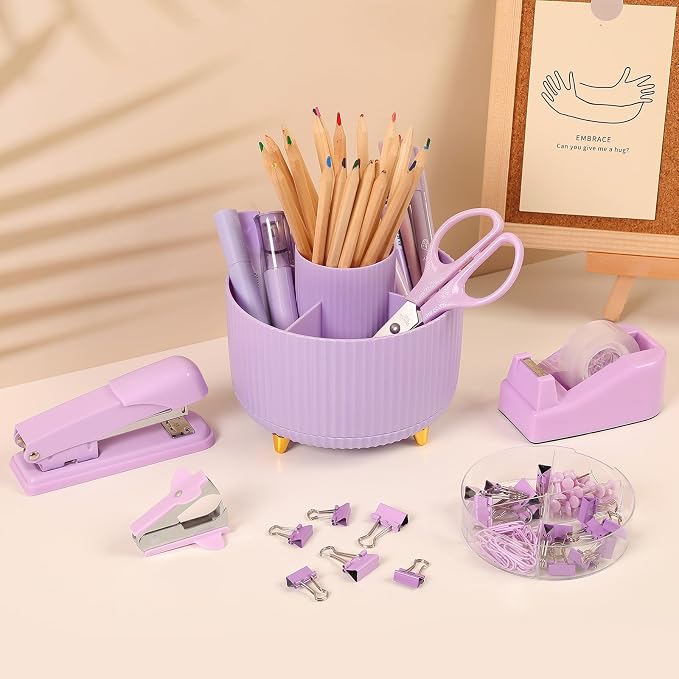 SKYDUE Purple Office Supplies Set, Pencil Holder - Image 7