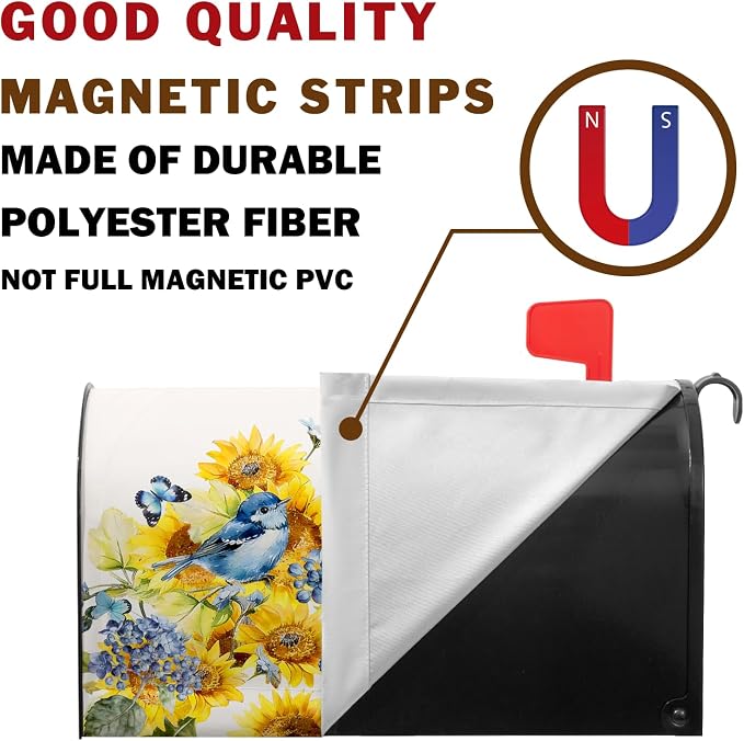Spring Blue Birds Mailbox Cover Magnetic Standard Size Spring Summer Sunflowers - Image 3