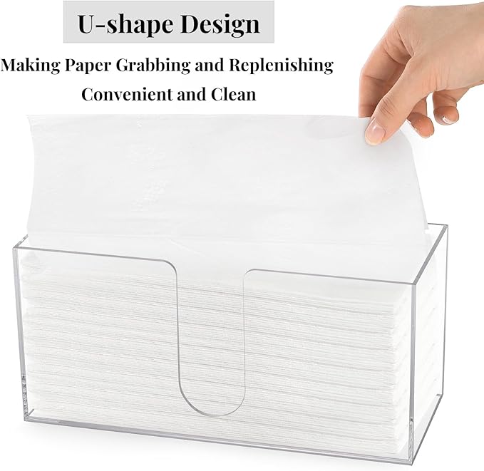 2 Pack Acrylic Paper Towel Holder, Folded Countertop Z-fold C-fold Trifold Napkin Dispenser, Clear Hand Towel Storage Holder Tray for Bathroom, Kitchen, Restaurant-DeskLoop Office