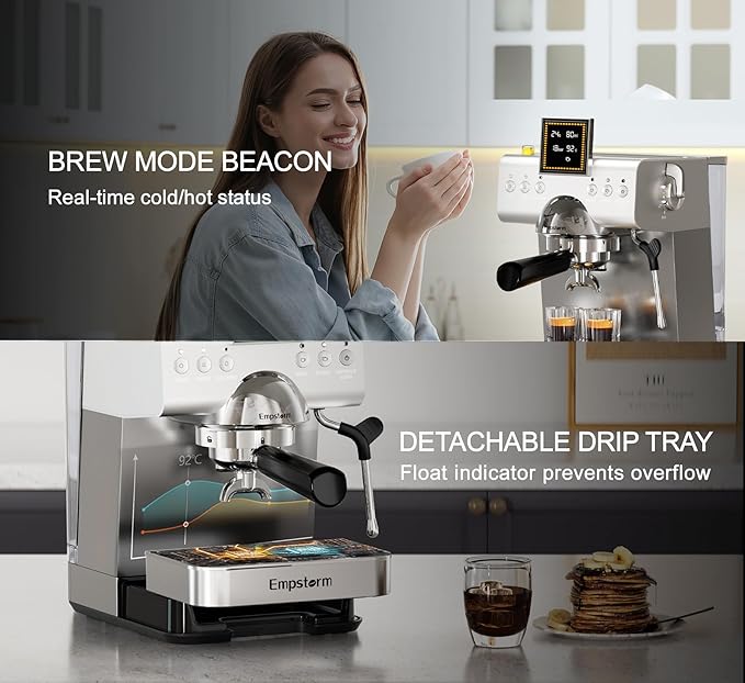 Espresso Machine 20 Bar with Steam Milk Frother, Stainless Steel Espresso maker with LED Display | Cold Brew & Hot Coffee Maker, Professional Cappuccino Expresso Machine for Home and Office-DeskLoop Office