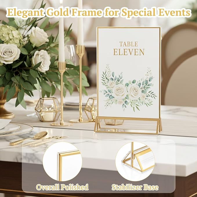 EHWINE 6 Pack Acrylic Sign Holder 5 x 7, Double Sided Gold Picture Frame Stand - Image 4