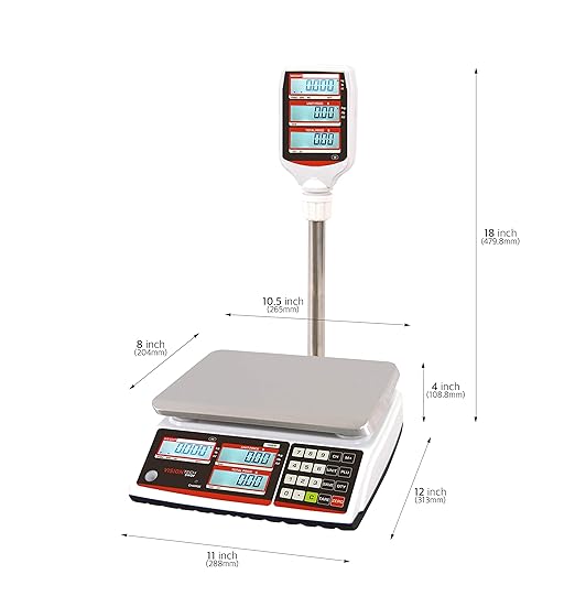 VisionTechShop TVP-30P Price Computing Scale with Pole Display, Lb/Oz/Kg, 30lb Capacity, 0.005lb Readability, NTEP Legal for Trade COC #19-038, NSF Certified