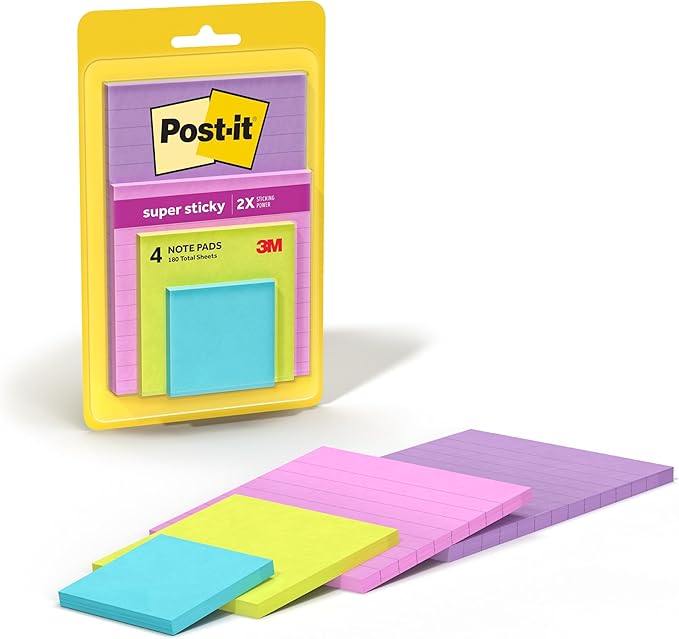 Post-it Super Sticky Notes, Supernova Neons, 4 Lined Pads | School Supplies and by Unknown
