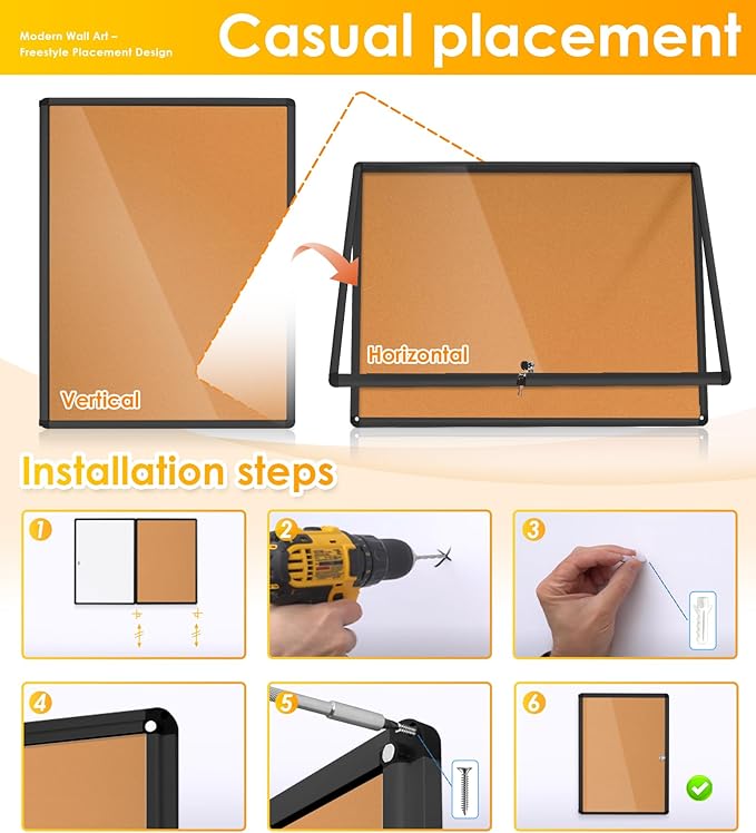 SWANCROWN Enclose Bulletin Board Case School Cork Noticeboards Cabinet with Locking Door and Keys,38x28 inch (9xA4)-DeskLoop Office