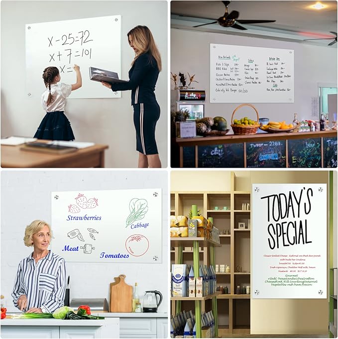 H-Qprobd Dry Erase White Board 48"x36" Glass Magnetic Whiteboard for Wall, Includes 12 Magnets, 8 Markers and 2 Erasers-DeskLoop Office