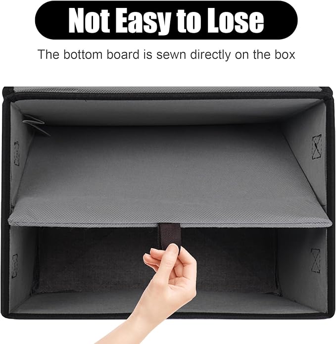 Large 17" 42 Quarts Collapsible Stackable Storage Bins with Lids [3-Pack] Foldable Fabric Linen Storage Boxes Cube, Closet Organizer Baskets with Label for Home (16.7 x 12 x 12", Black & Gray)-DeskLoop Office