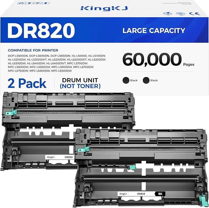 DR820 Drum Unit (Not Toner) Replacement for Brother DR-820 Imaging Drum Compatible for HL-L6200DW L6200DWT L5200DW L5100DN L5000D L6400DW MFC-L5800DW L5700DW L6700DW L6800DW DCP-L5600DN Printer 2-Pack-DeskLoop Office