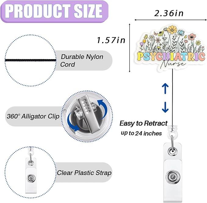 Cute Psychiatric Nurse Badge Reel Retractable, Elegant Floral Psych Nurse - Image 2