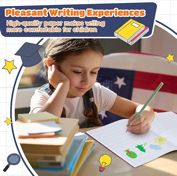 Henoyso 12 Pcs 120 Pages Primary Composition Notebooks K-2 9 3/4 x 7 1/2 Inch Journals Primary Journals Blank Books for Kids to Write Stories Kindergarten (Dark Color)-DeskLoop Office