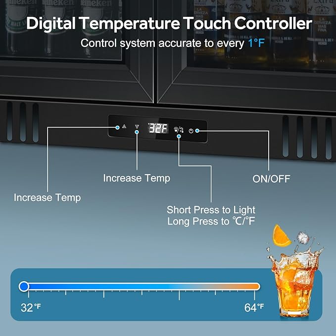 Tylza Back Bar Cooler With 2 Glass Doors, 7.2 Cu.Ft Under Counter Back Bar Refrigerator with LED Lighting, Safety Locks, Counter Height Bar Beverage Cooler for Beer, Soda Drinks, Wine, Black-DeskLoop Office