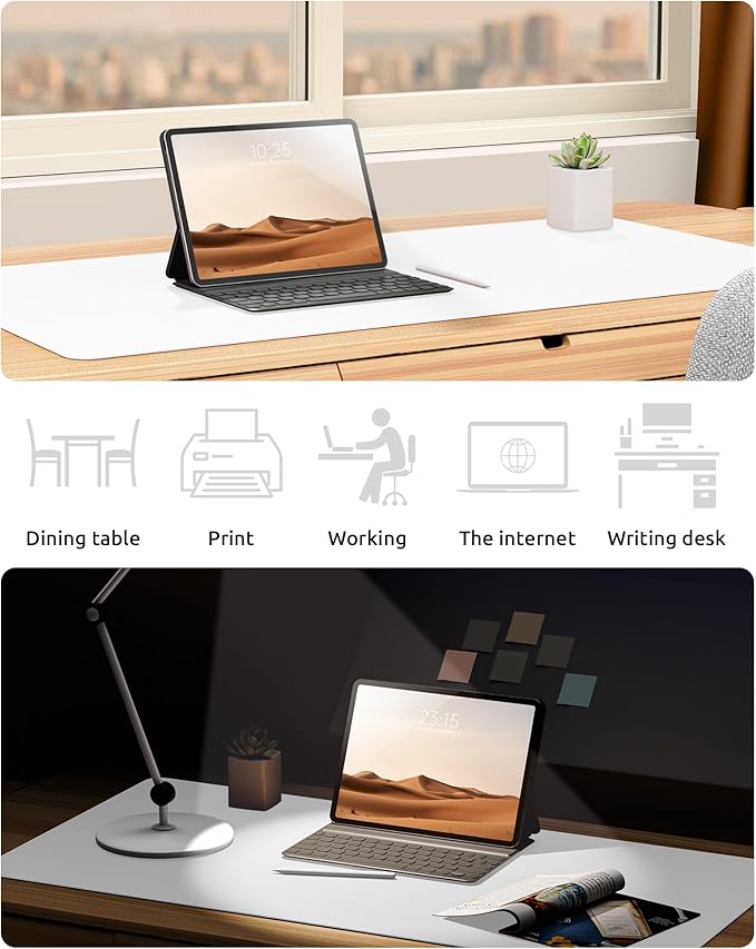 YSAGi Leather Desk Protector, Office Mat, Large Mouse Mat, Non-Slip PU Leather Blotter, Laptop Desk, Waterproof Writing Pad for Office and Home (White, 23.6" x 13.8")-DeskLoop Office