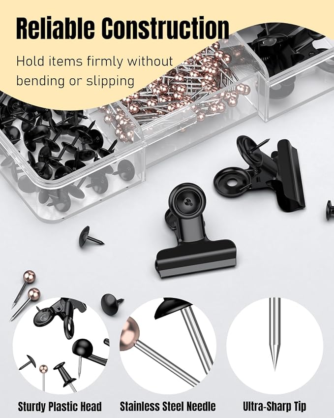 Uniclife 200 PCS Black Push Pins, 5 Style Push Pins - Image 3