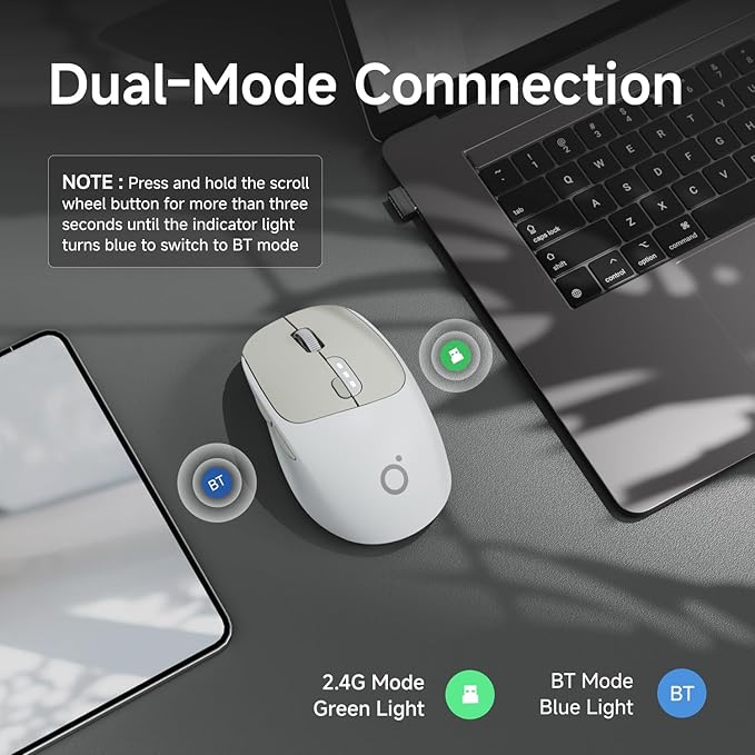 EWEADN Q5 Wireless Mouse, Bluetooth & 2.4G Quiet Computer Mouses with 1600 DPI, Battery Level Display, Ergonomic Office Mouse,6 Button Portable Cute Cordless Mice for Laptop/PC/Mac- Grey-DeskLoop Office