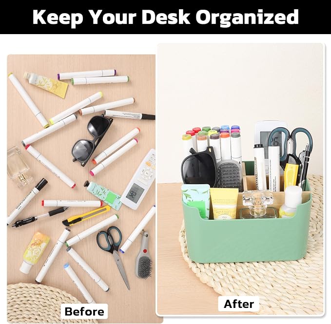 Segarty Green Remote Control Holder, Detachable Divided Bamboo Desk Organizer - Image 3