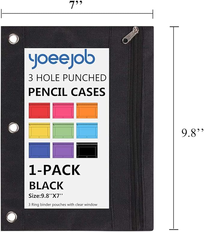 24 Packs 3 Ring Binder Pen Pencil Case Pouch Bulk Set Stationery Bag for School Class Office Black-DeskLoop Office