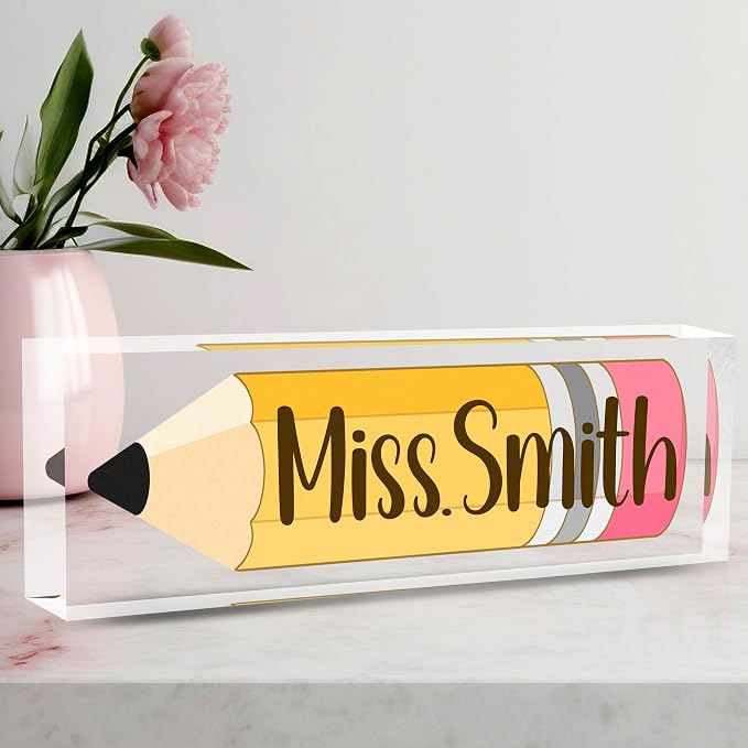 Teacher Name Plate for Desk, Acrylic Desk Name Plate Personalized Office Desk by AeekdookWoodenPuzzles