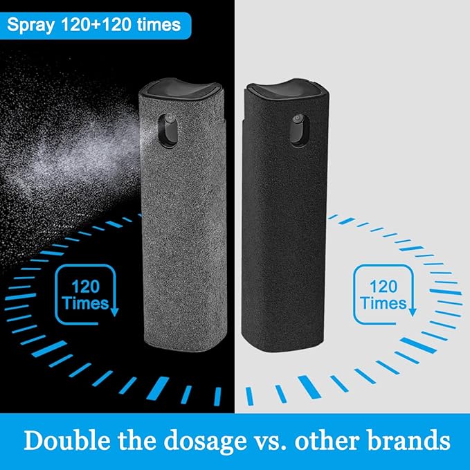 2 Pack Screen Cleaner Spray and Wipe for Laptop Monitor and Car Screens, Phone Touchscreen Mist Cleaning Kit for Cellphone, Tablet, PC, Computer, LCD, Eyeglass, iPhone, iPad, Mac Pro - Black and Grey-DeskLoop Office