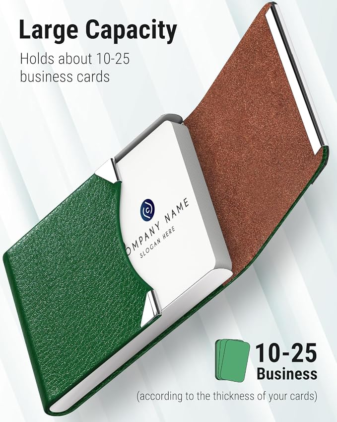 MaxGear Business Card Holder, PU Leather Business Card Case, Dark Green | - Image 2