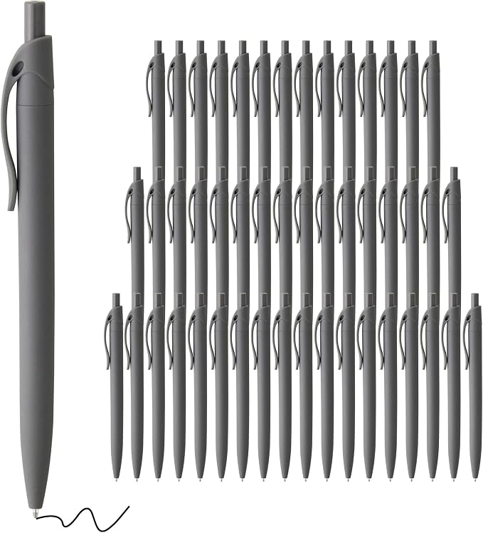 deegtran Pens Bulk, 50 Pack No Bleed Grey Barrel Black Ink Click Pens, by DEEGTRANPENS
