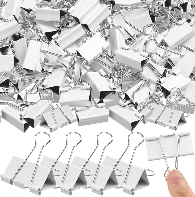 Jetec 100 Pcs 2in/51mm White Metal Binder Clips Bulk Medium Reusable Fold Back by Jetec