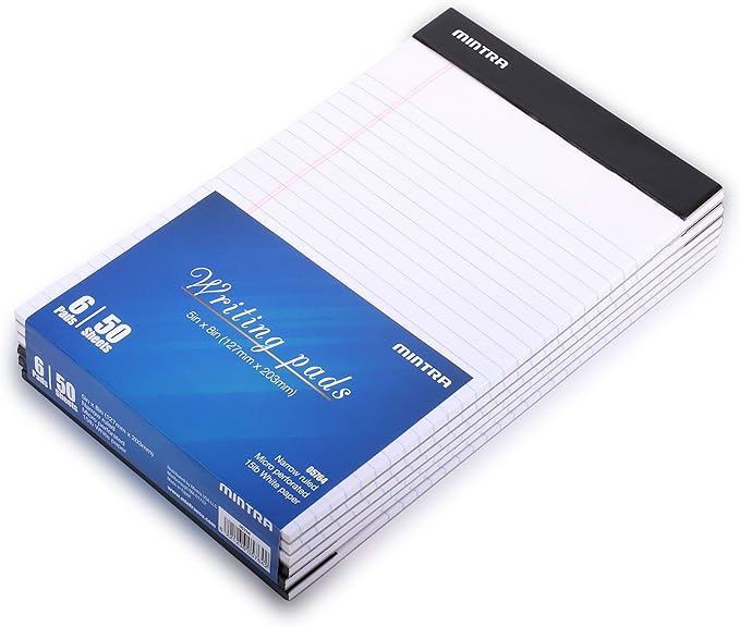 Mintra Office Legal Pads - ((BASIC WHITE 6pk, 5in x 8in, NARROW RULED))-DeskLoop Office