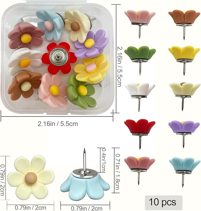10pcs - 10 Colors Flower Push Pins Cute Thumb Tacks - Image 2
