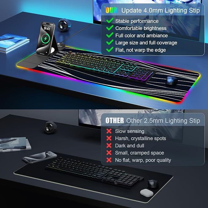 RGB Mouse Pad with Foldable Phone Stand Wireless Charger, 31.5"x11.8" XL Gaming - Image 7