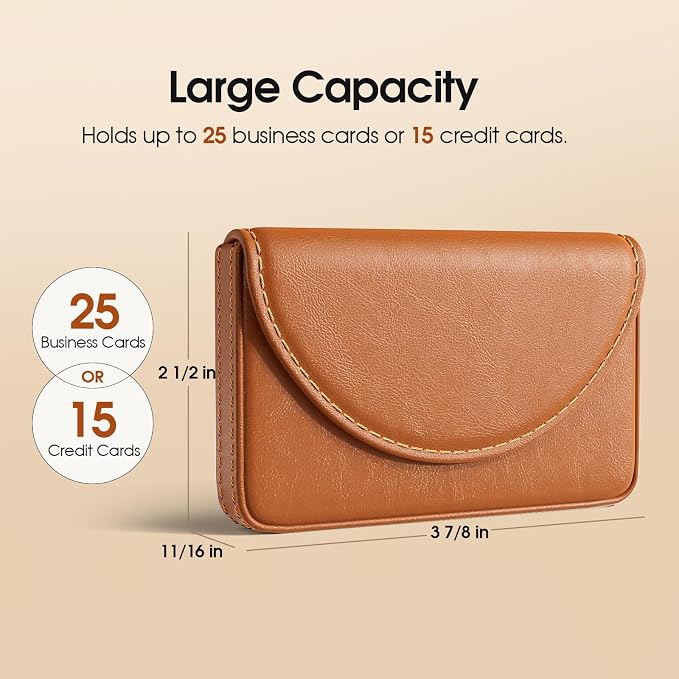 MaxGear Business Card Holder, PU Leather Business Card Case, Light Coffee | - Image 5