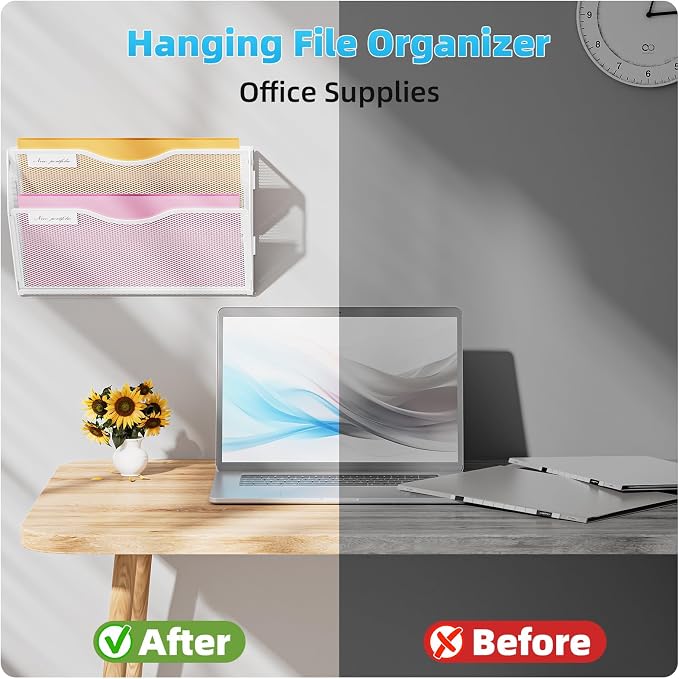 Marbrasse Wall File Holder 2-Tier Hanging Wall File Organizer, Mesh Mail Holder - Image 5