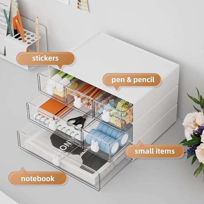 Marbrasse Desk Organizer with 6 Drawers, 3 Tier Stackable Storage Drawers - Image 5