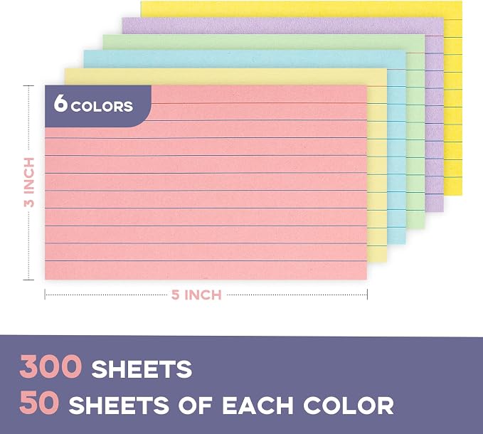 Colored Lined Index Cards 3x5 Ruled-Goefun 300 Sheets Lined Note Cards 3 x 5 - Image 2