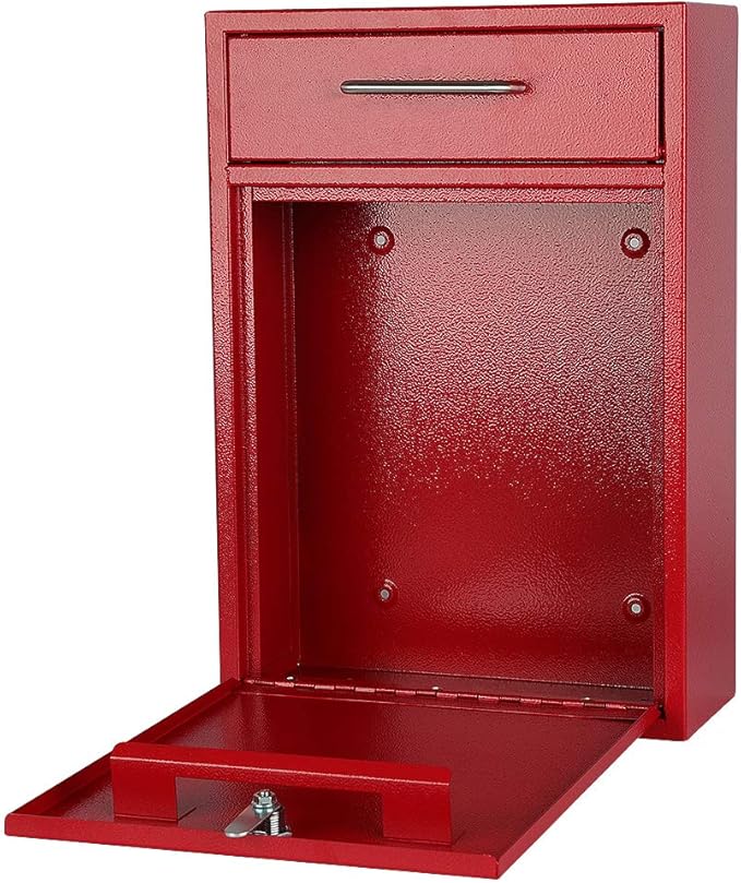 KYODOLED Steel Key Lock Mail Boxes Outdoor, Locking Wall Mount Mailbox, Security Key Drop Box, Collection Boxes,16.2H x 11.22L x 4.72W Inches, Red X Large-DeskLoop Office