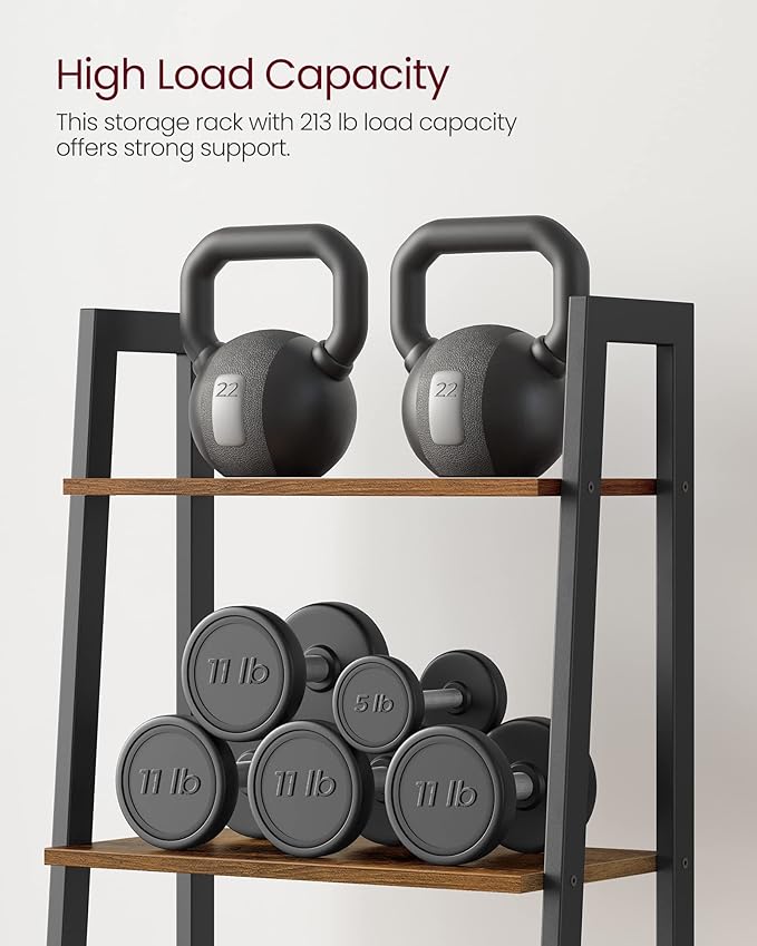 VASAGLE Ladder Shelf, 4-Tier Bookshelf, Storage Rack, Bookcase with Steel Frame, for Living Room, Home Office, Kitchen, Bedroom, Industrial Style, Rustic Brown and Ink Black ULLS44X-DeskLoop Office