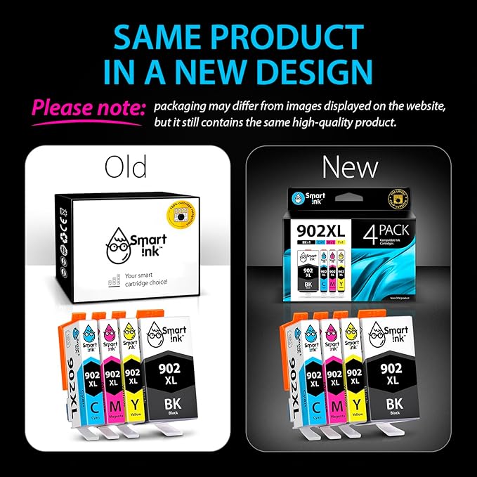 Smart Ink Compatible Ink Cartridge Replacement for HP 902 XL 902XL (4 Combo Pack) to use with Officejet Pro 6978 6968 6974 6975 6960 Officejet 6951 6954 6956 6958 Printers-DeskLoop Office