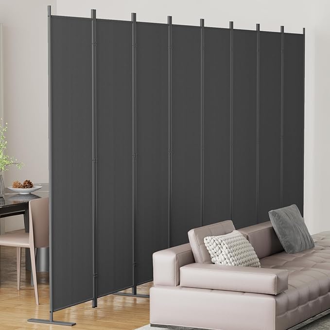 Helios&Hestia 8-Panel 6 ft Tall Indoor Folding Room Divider, Portable Privacy Screen, Freestanding Partition Separator, Temporary Wall Separation for Bedroom, Office, 160" W X 71" H, Dark Grey-DeskLoop Office