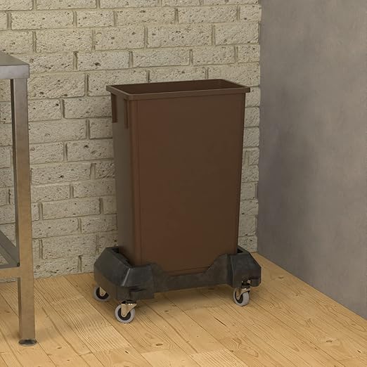 23 Gallon Brown Slim Jim Trash Can with Dolly-DeskLoop Office