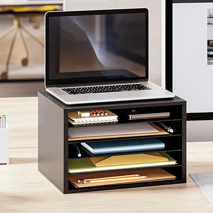 Ballucci 5 Tier Paper Organizer Letter Tray, Wood Desk File Organizer - Image 9