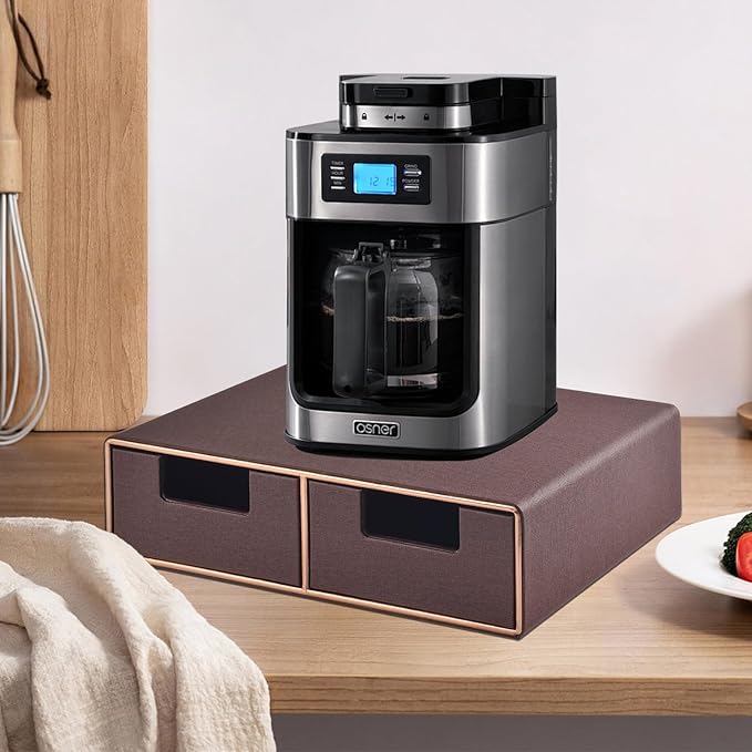 Linen Leather Desk Organizer and monitor stand with Drawers－Mini Desktop Drawer Organizer Stackable－Tabletop Organization Storage Box for Office Supplies Home Vanity Toiletries (Brown, 2-drawers)-DeskLoop Office