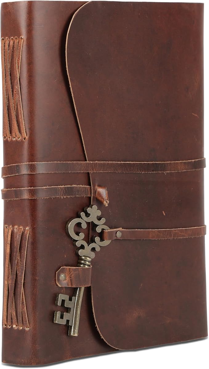 Leather Journal with Deckle Edge Paper 8x6 inch and Vintage Key | Handmade - Image 2