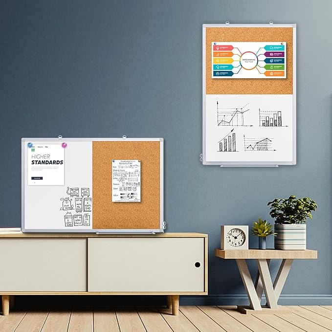 Magnetic White Board and Cork Board Combo, 36 X 24 inches Whiteboard Bulletin - Image 2