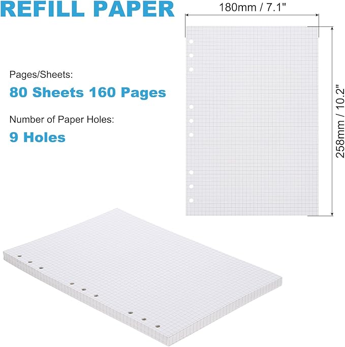 PATIKIL Grid Refill Paper 9-Ring Binder Loose Leaf Planner Filler Paper Planner Inserts, 80 Sheets/160 Pages, Lined-DeskLoop Office